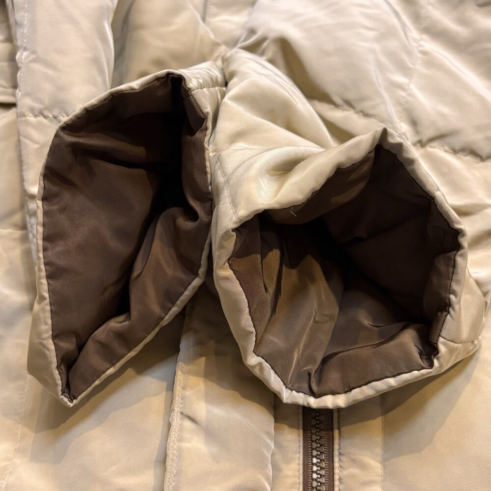 Max Mara Weekend Reversible Long Down Puffer Coat Tan & Mocha Brown Women's 10 - Picture 7 of 11